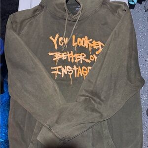 Fashion Nova Olive Sweater with Orange Graphic